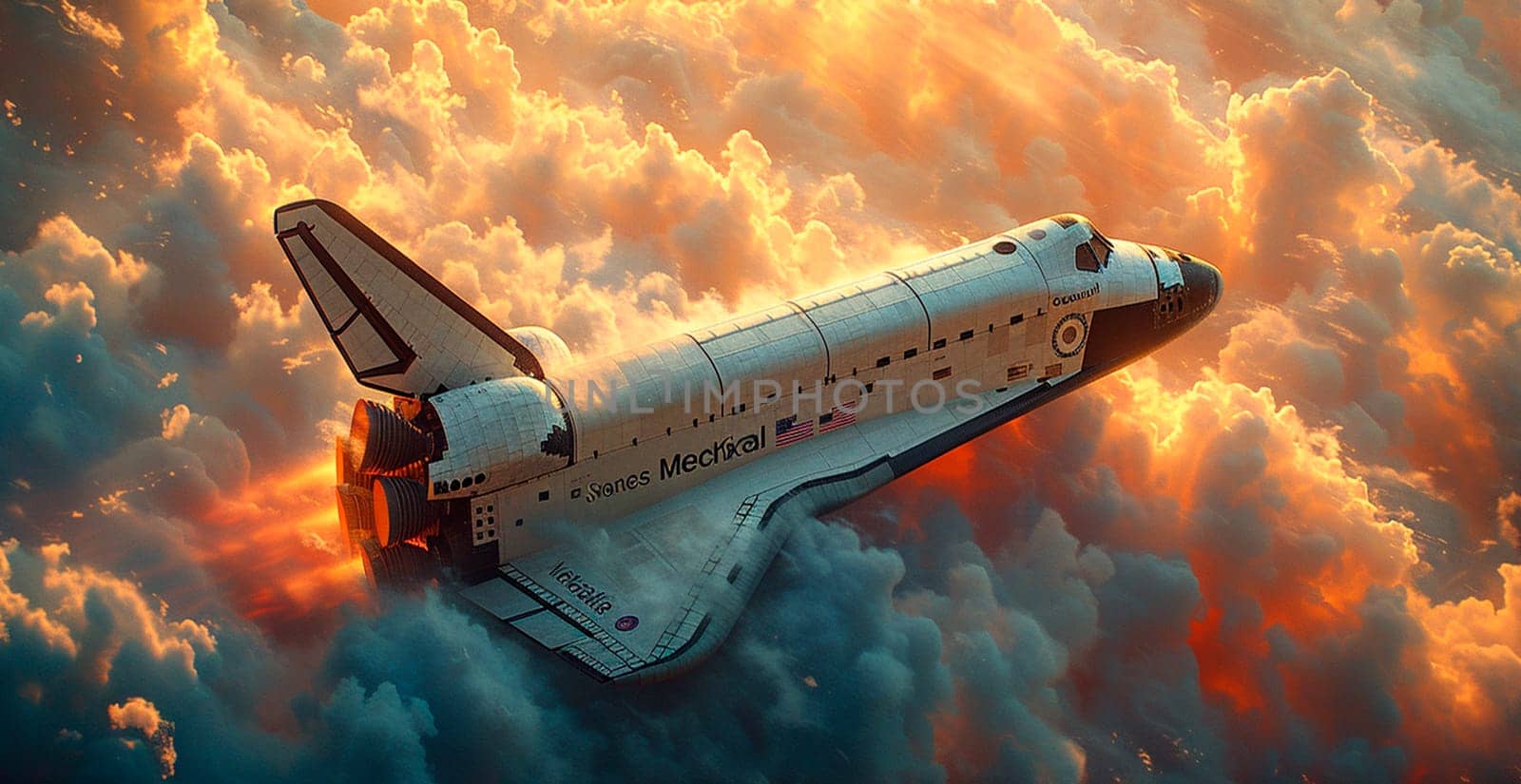 Launching a NASA spacecraft into space from Earth. Rocket flying to Mars, Moon, ISS AI generated image