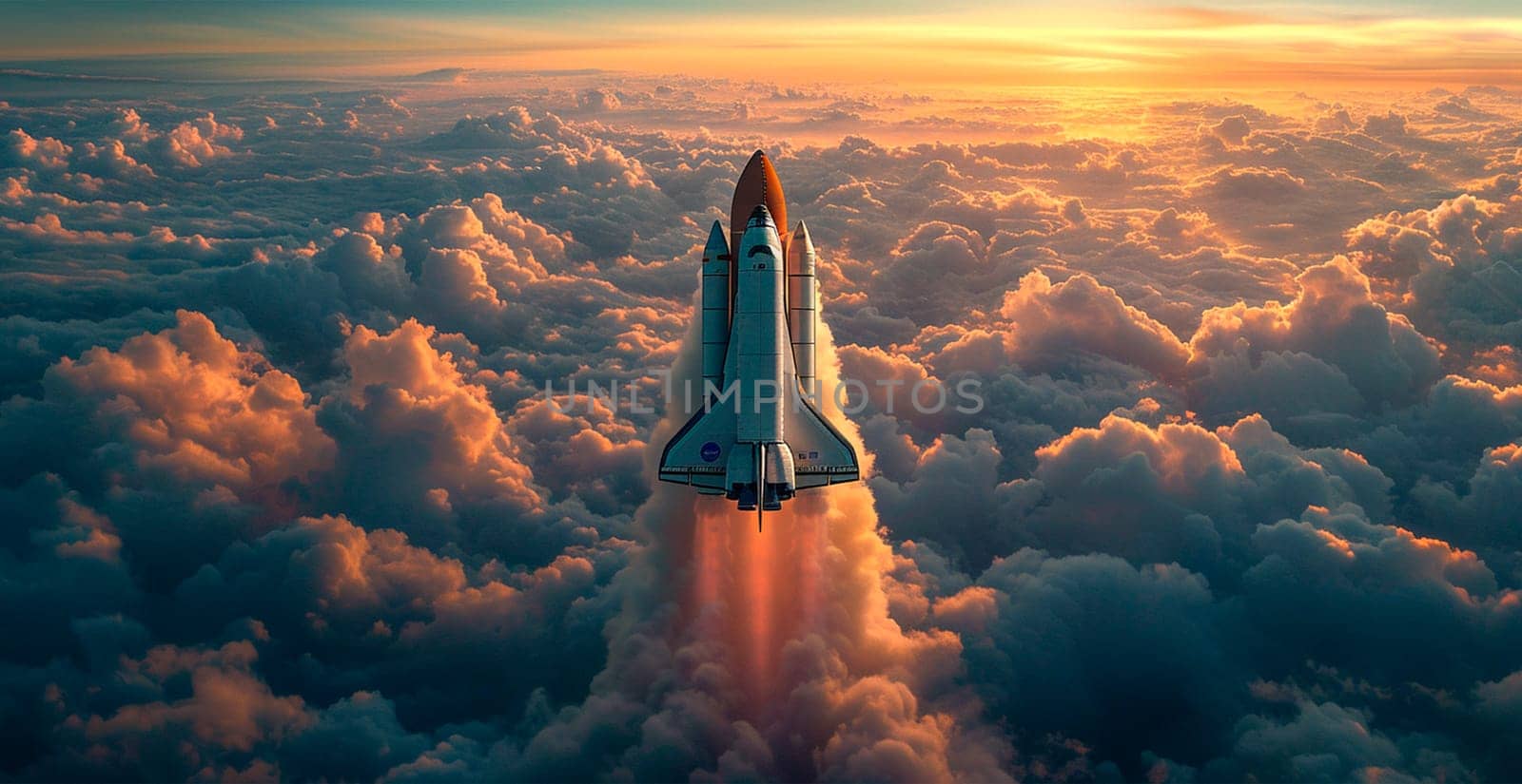 Launching a NASA spacecraft into space from Earth. Rocket flying to Mars, Moon, ISS AI generated image