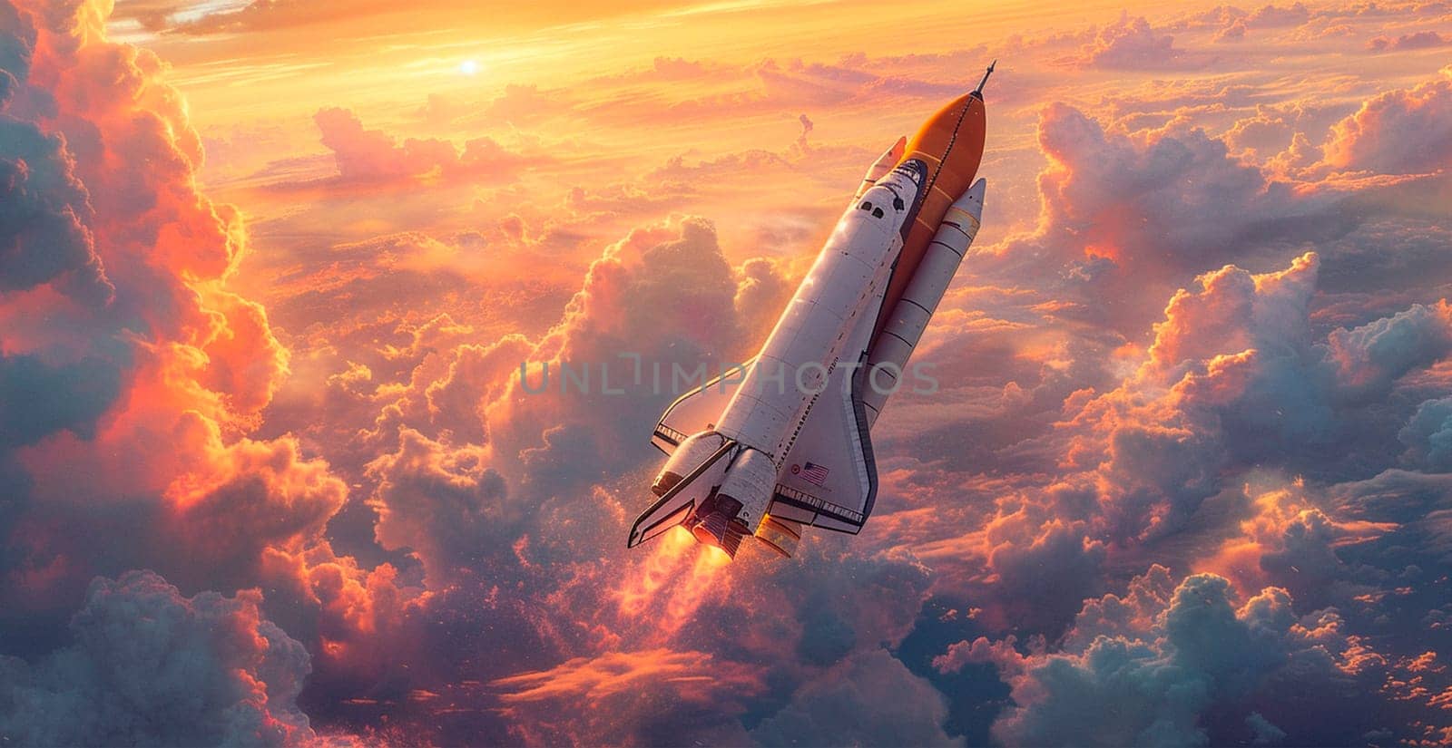 Launching a NASA spacecraft into space from Earth. Rocket flying to Mars, Moon, ISS AI generated image