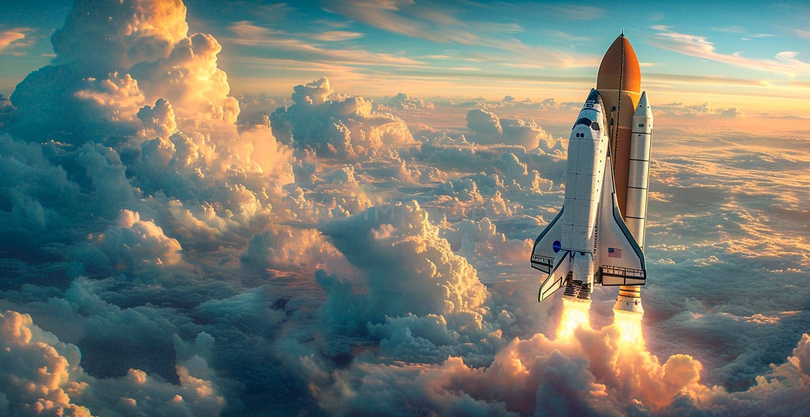 Launching a NASA spacecraft into space from Earth. Rocket flying to Mars, Moon, ISS AI generated image