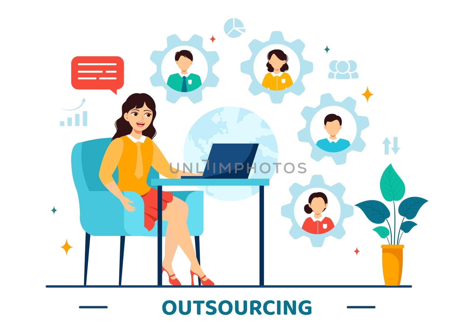 Outsourcing Business Vector Illustration with Idea of Teamwork, Company Development, Investment and Project Delegation in Flat Cartoon Background