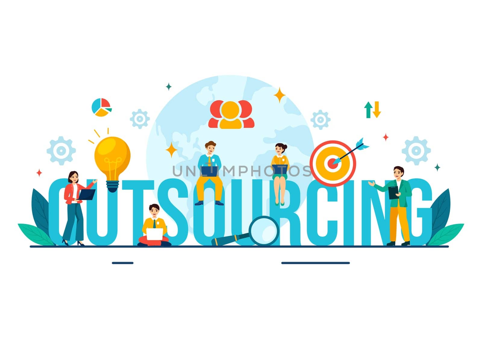 Outsourcing Business Vector Illustration with Idea of Teamwork, Company Development, Investment and Project Delegation in Flat Cartoon Background