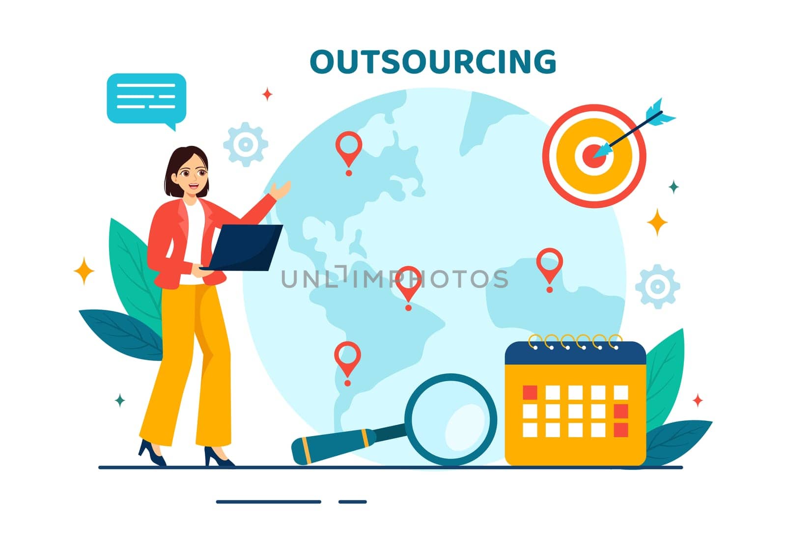Outsourcing Business Vector Illustration with Idea of Teamwork, Company Development, Investment and Project Delegation in Flat Cartoon Background