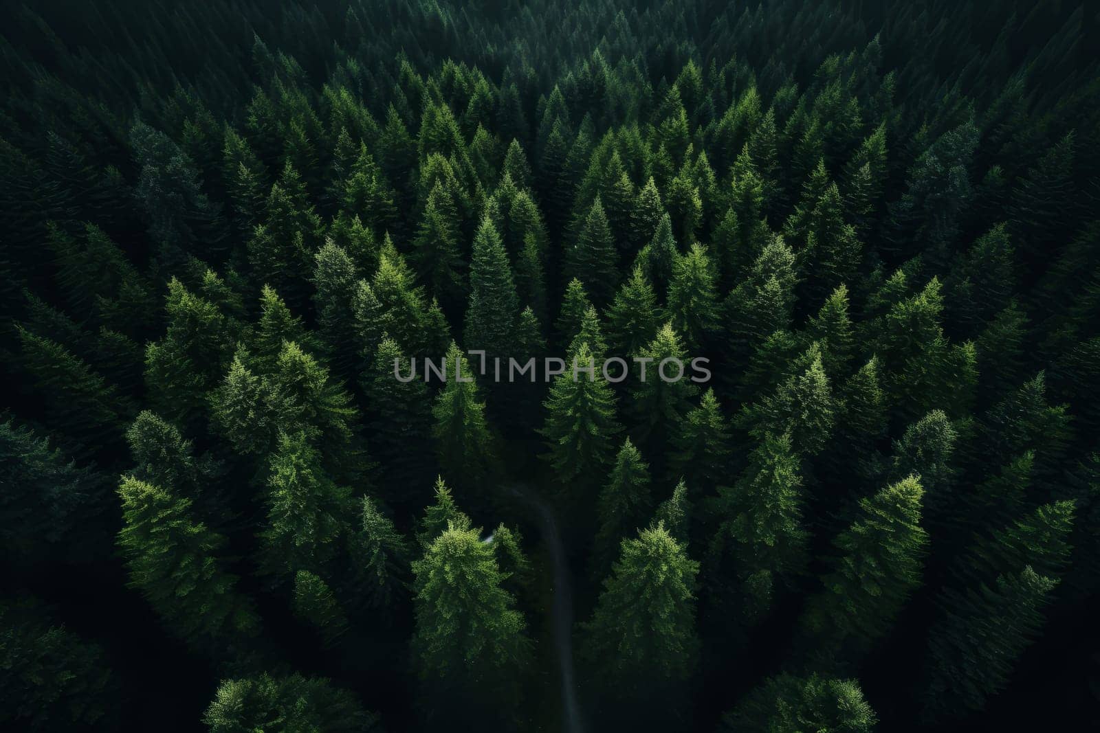 Aerial view of a serene forest. Generative AI