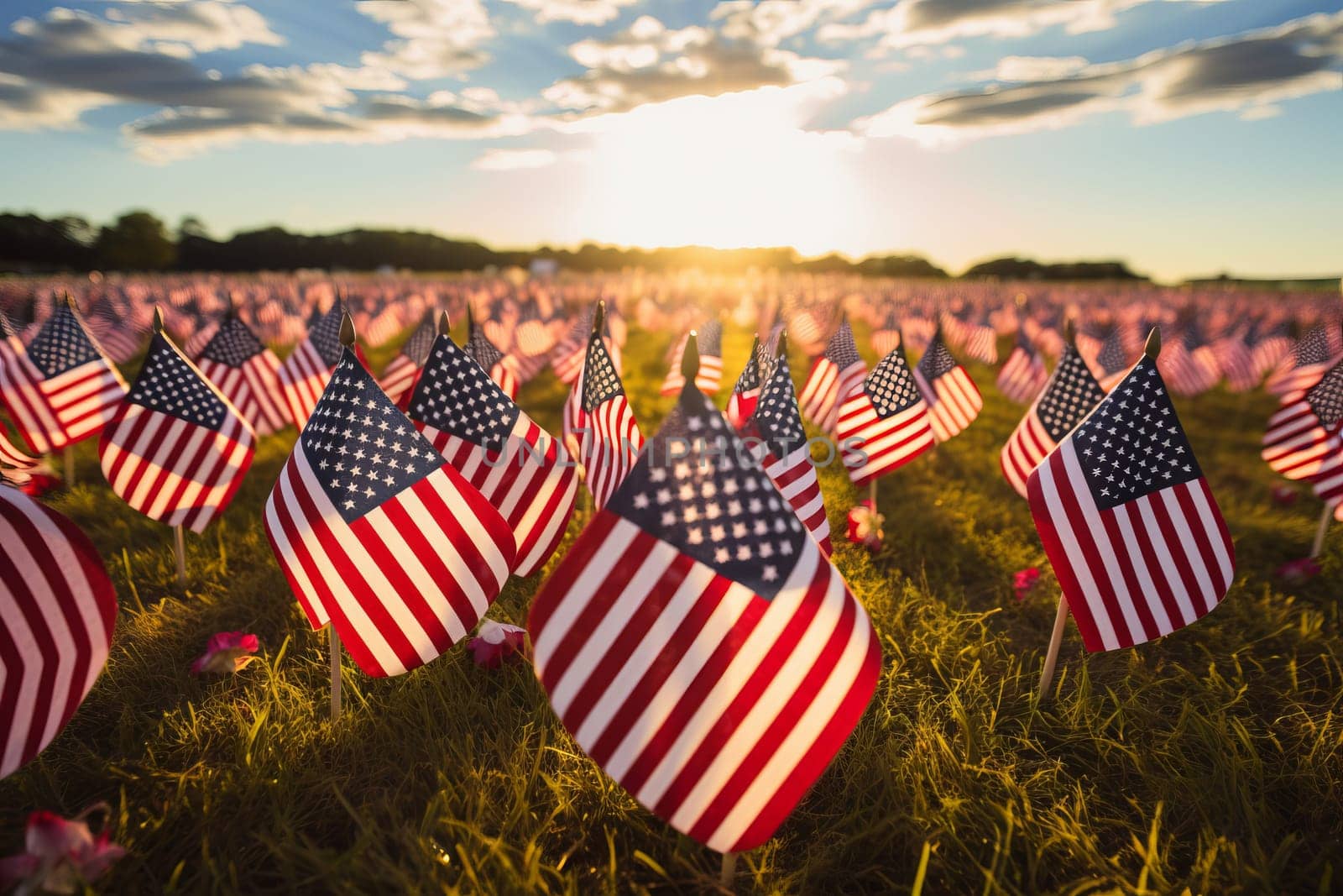 Heart Shaped Flags on Patriot Day. Generative AI