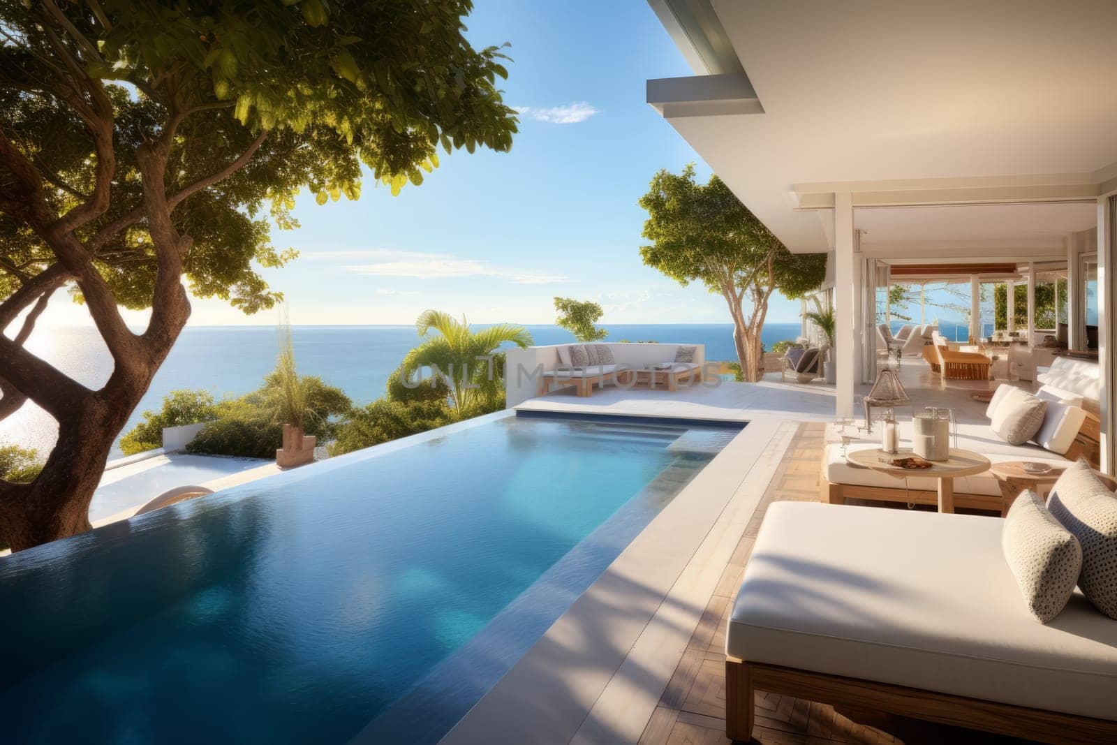 Beach House Sanctuary with Private Pool. Generative AI