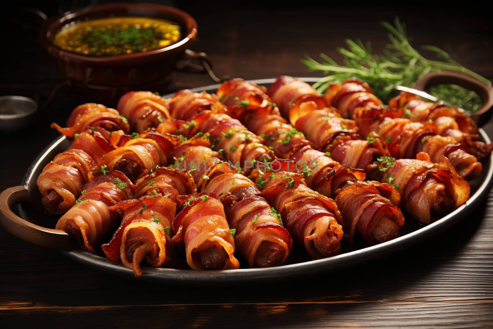 Bacon wrapped appetizers Food. Generative AI