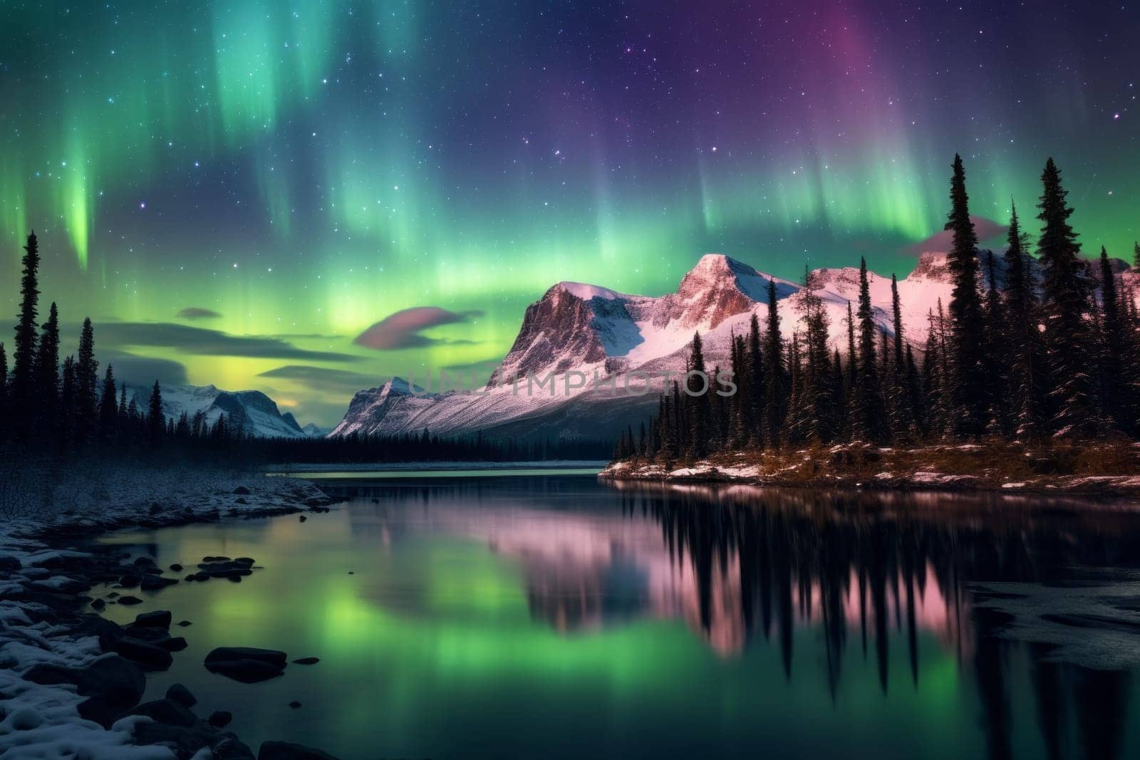 Breathtaking Aurora Borealis Landscape. Generative AI