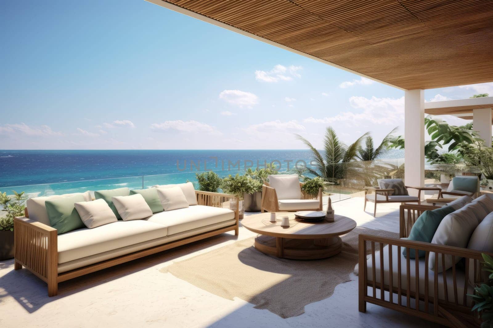Beach House Elegance with Ocean Views. Generative AI