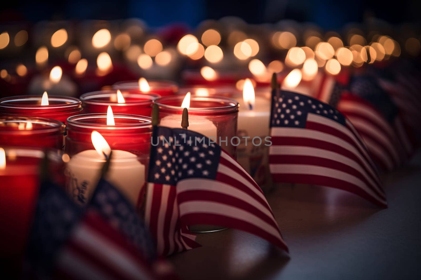 Flag on Candles with Soft Lighting. Generative AI