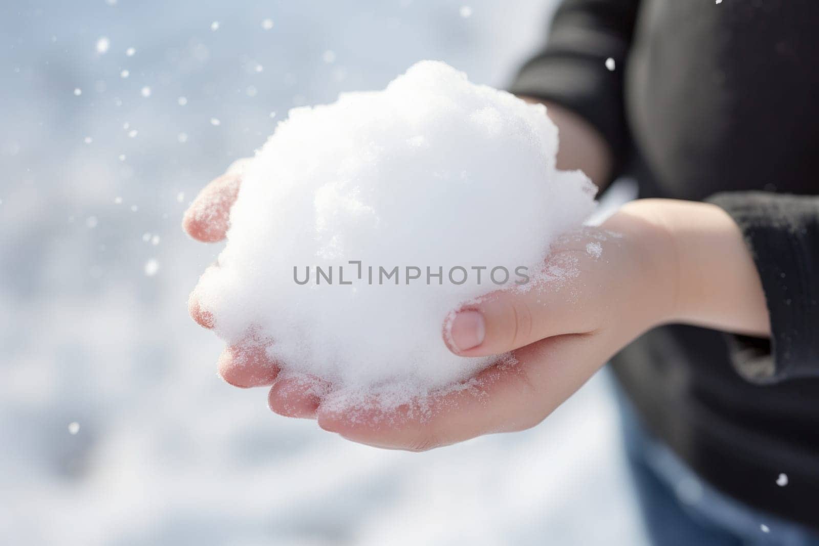 Person holding a snowball in their hand. Generative AI