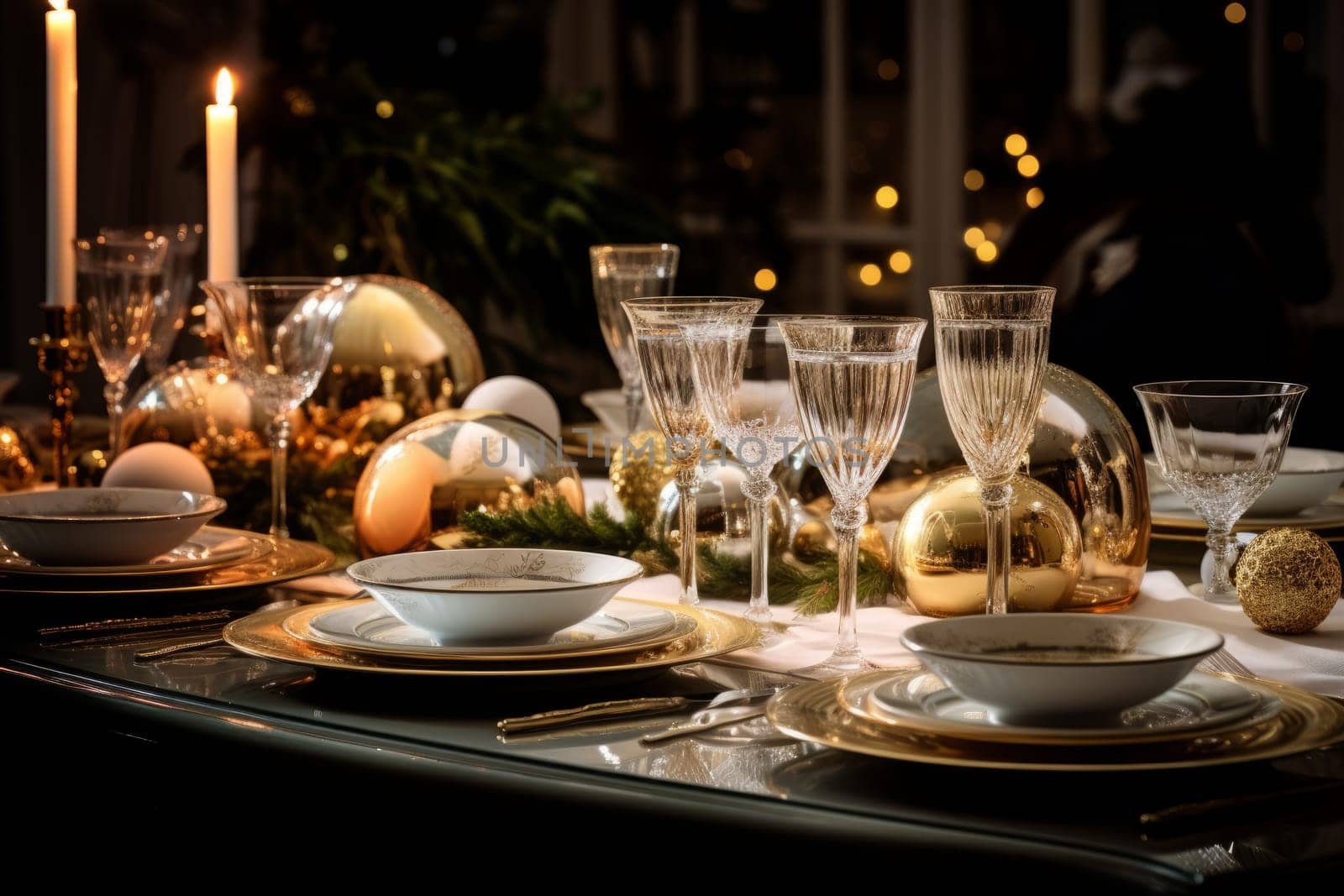 Festive New Year's Dinner Table Decor. Generative AI