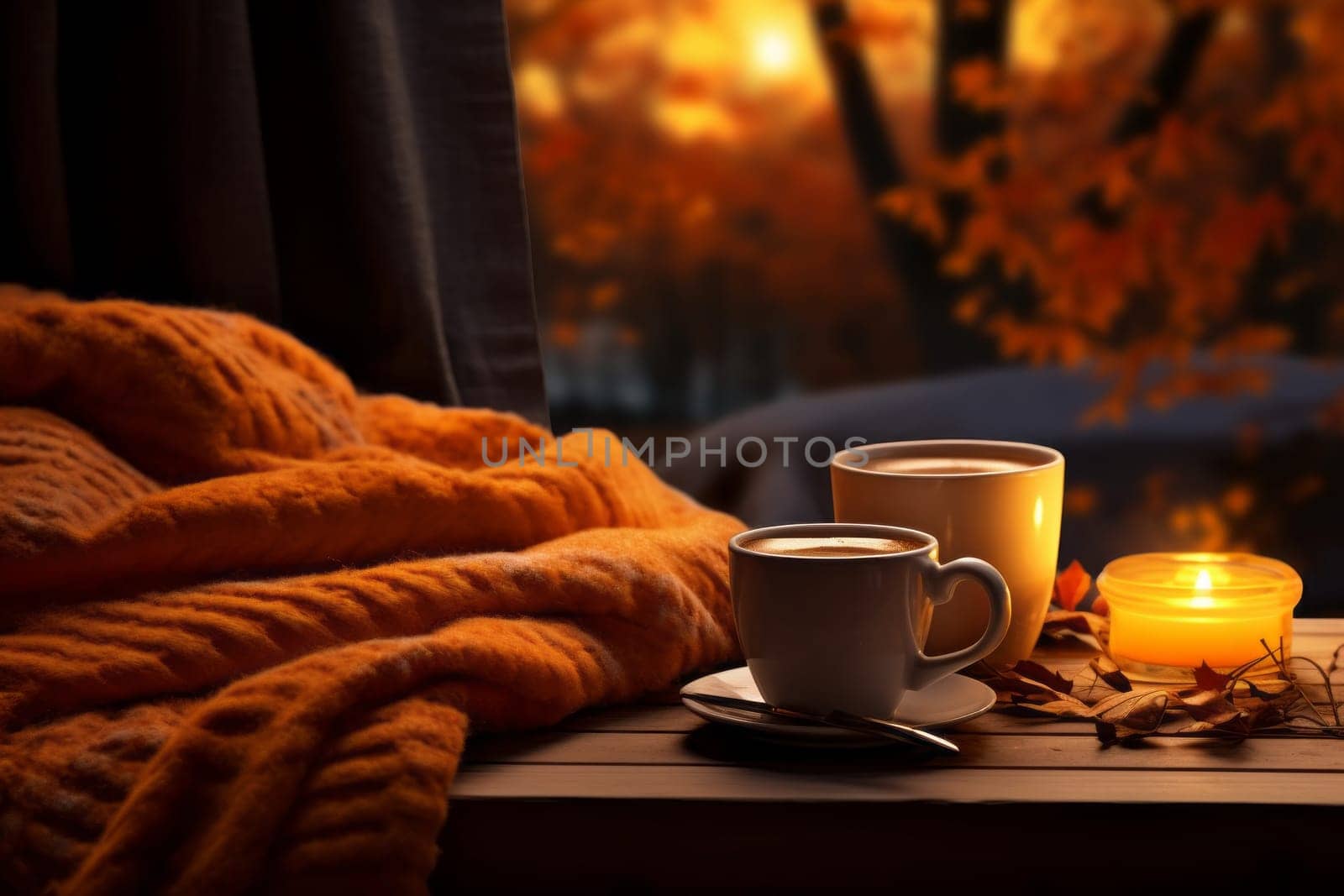 Cozy Fall Scene with Coffee. Generative AI