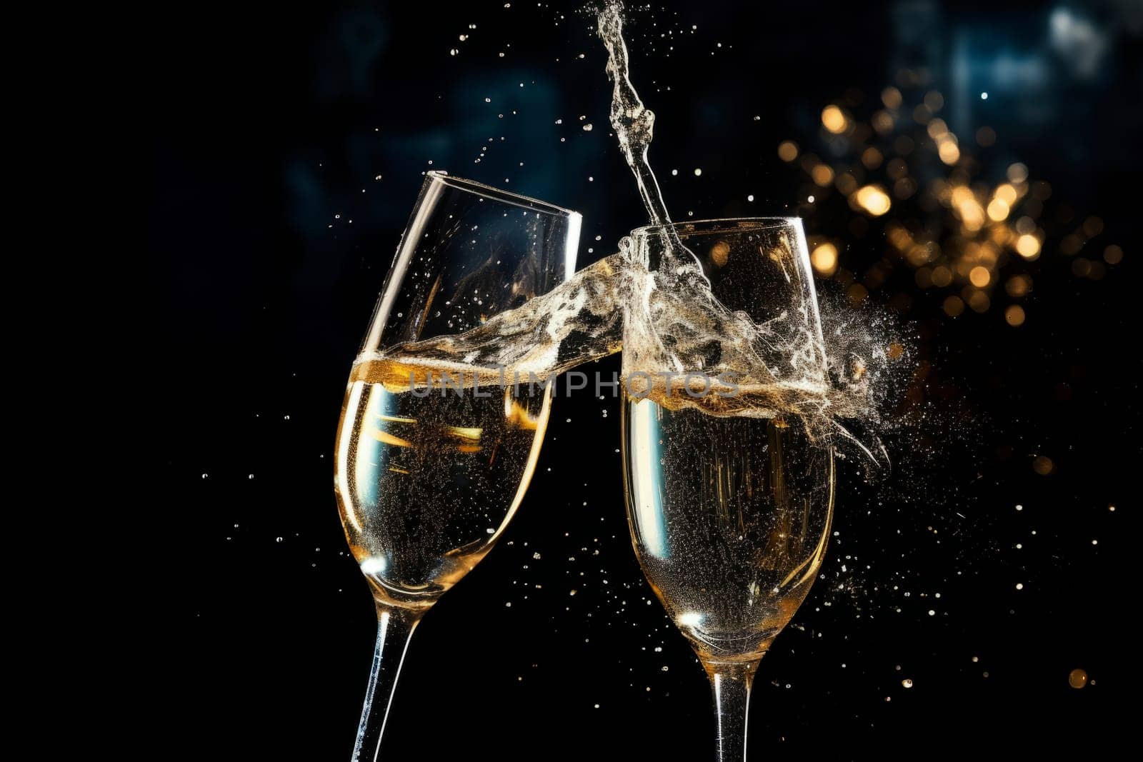 Sparkling Champagne Glasses Toasting to New Year. Generative AI