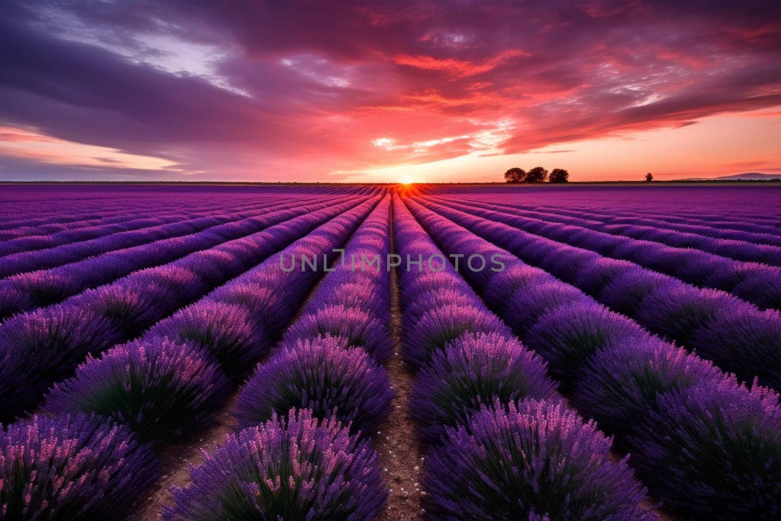 Endless Lavender Fields Landscape Background. Generative AI
