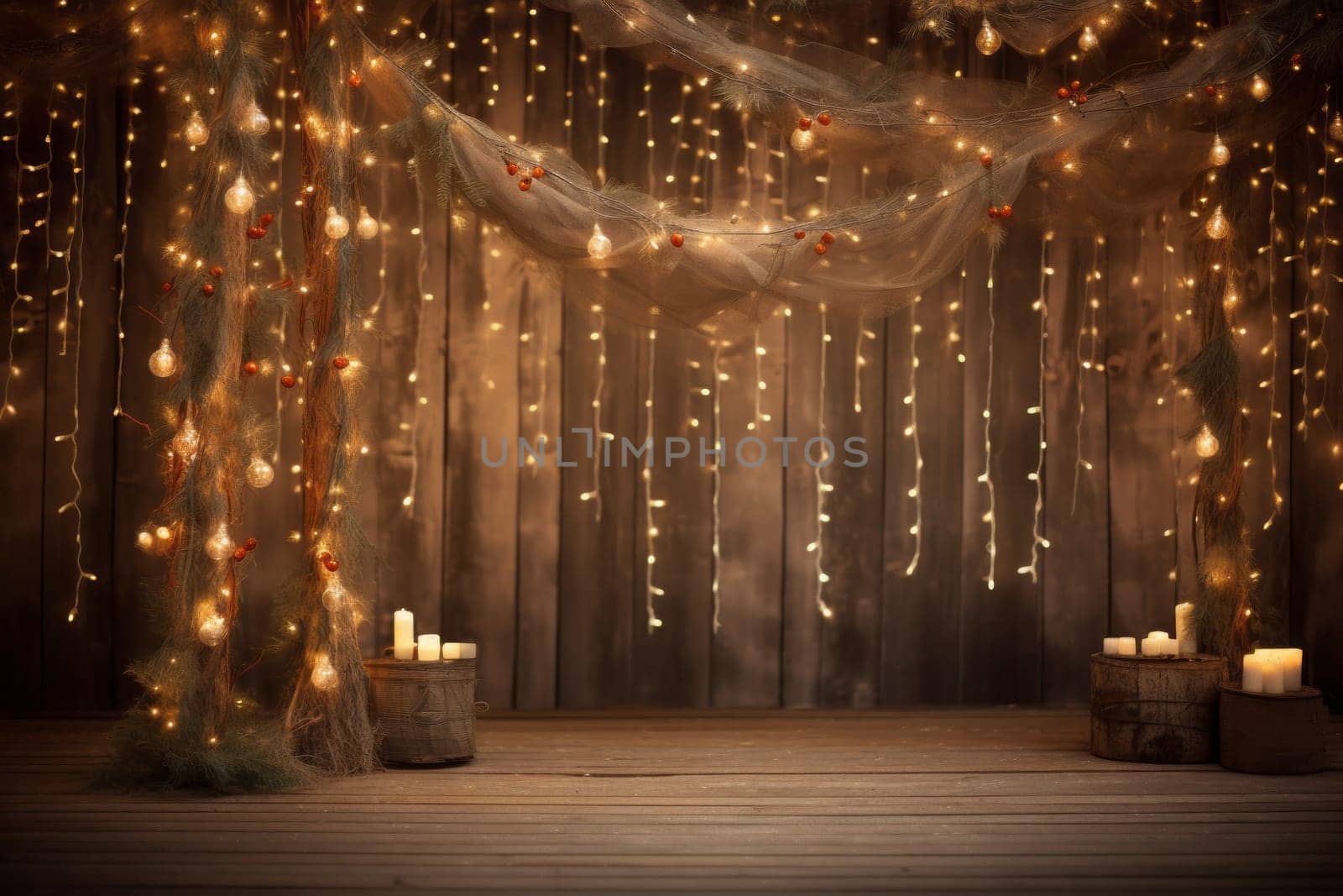 Stage with a curtain and candles. Generative AI
