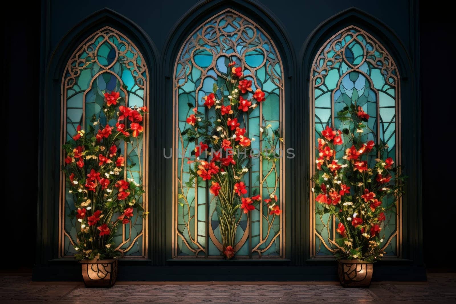 Floral motifs and Islamic decorations. Generative AI