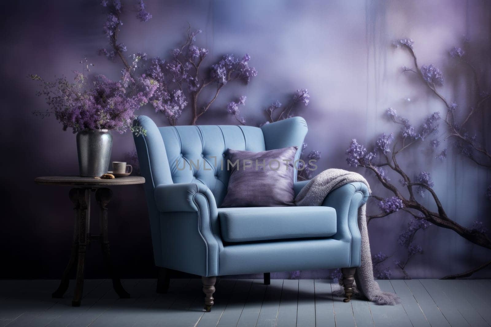 Gradient of cool blues and purples sofa chair. Generative AI