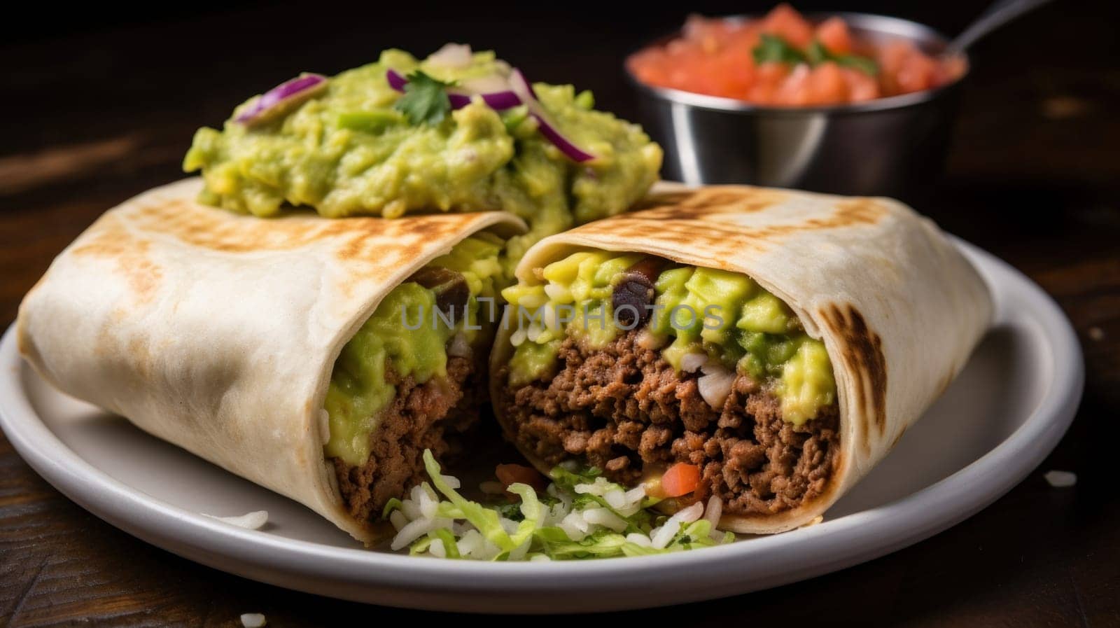 Greasy and mouthwatering beef and cheese burrito. Generative AI