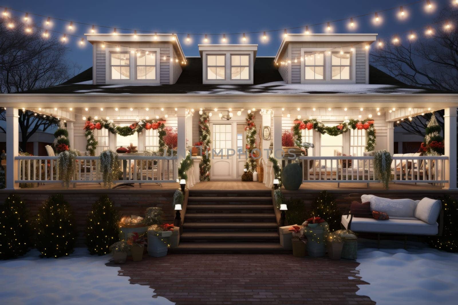 Festive holiday lights and cheerful joy of a happy holiday. Generative AI