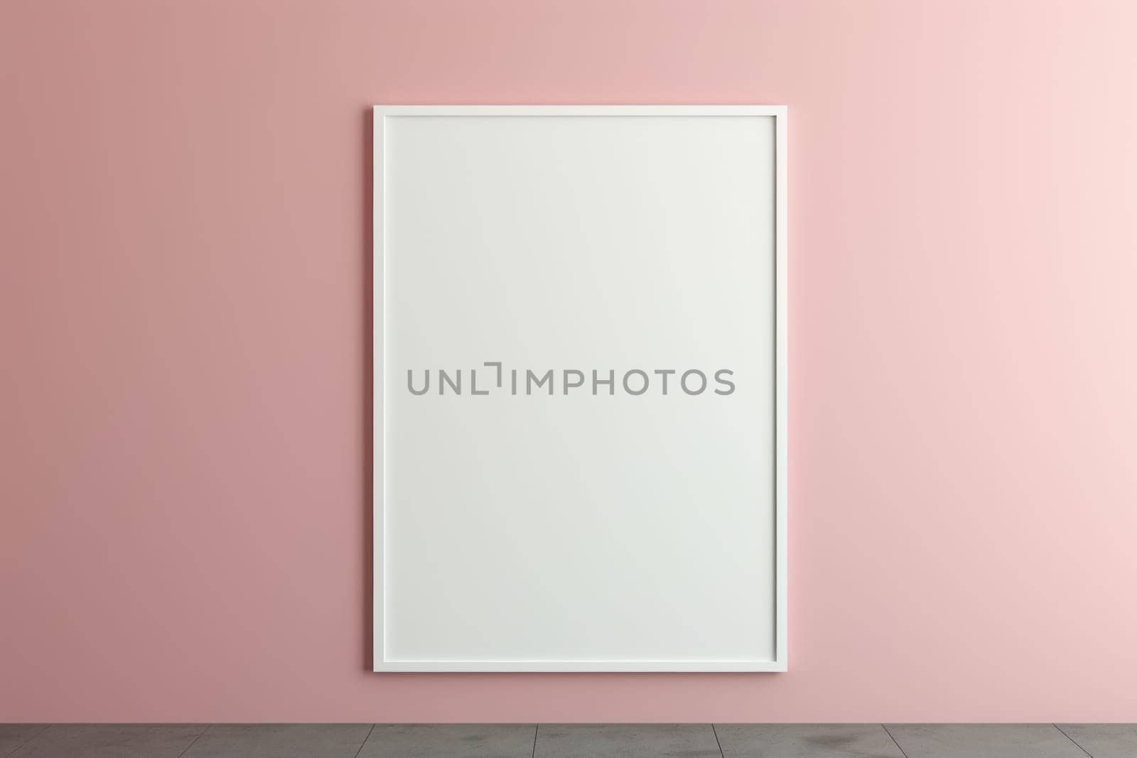 Empty picture frame hanging on a pink wall. Generative AI