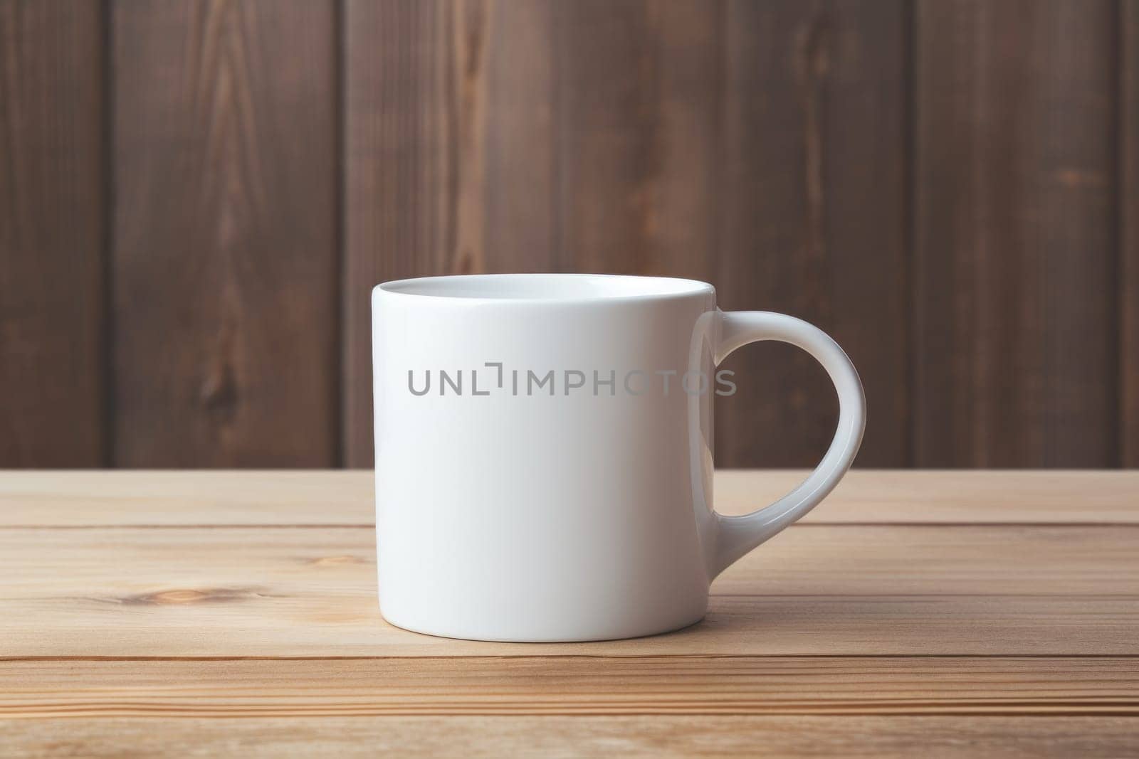 White coffee cup on a wooden table. Generative AI