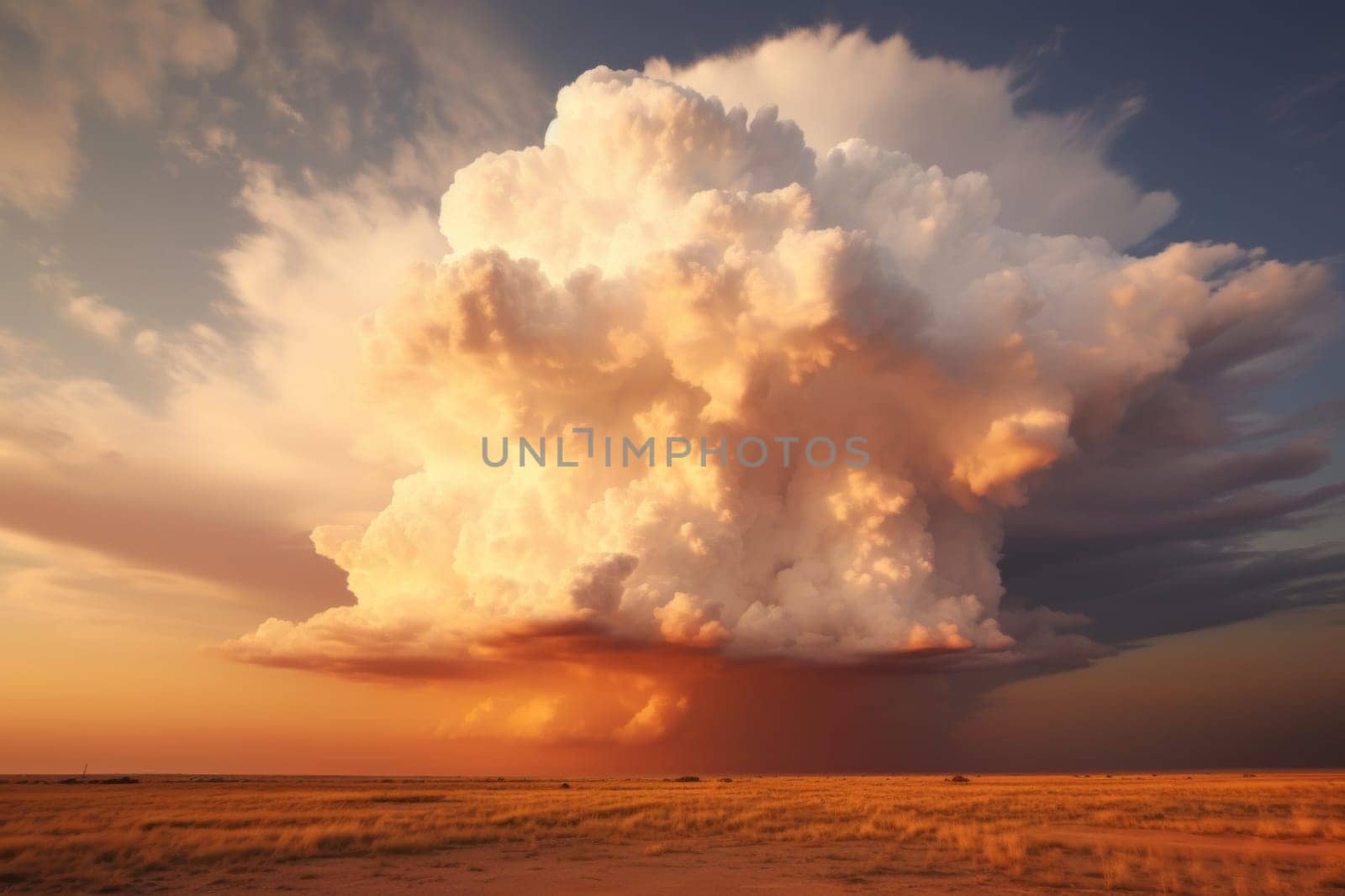 Large cloud is in the sky over a field. Generative AI