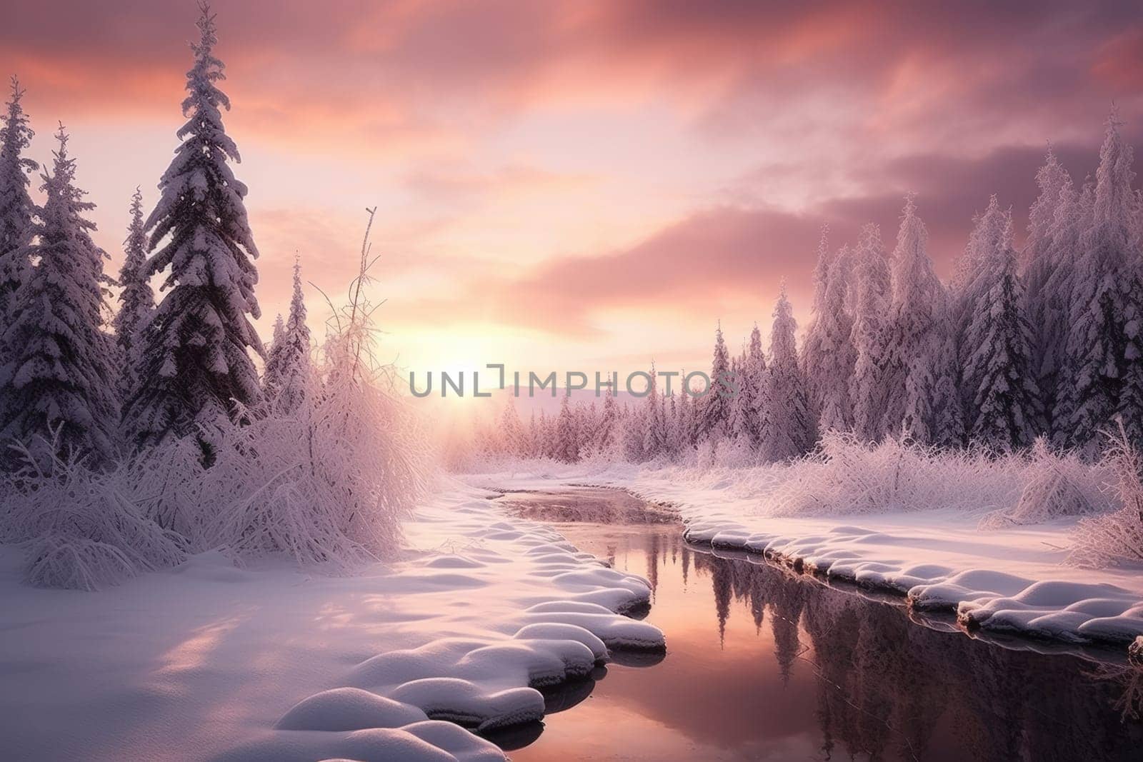 Snow Covered Landscapes in Heating Season. Generative AI
