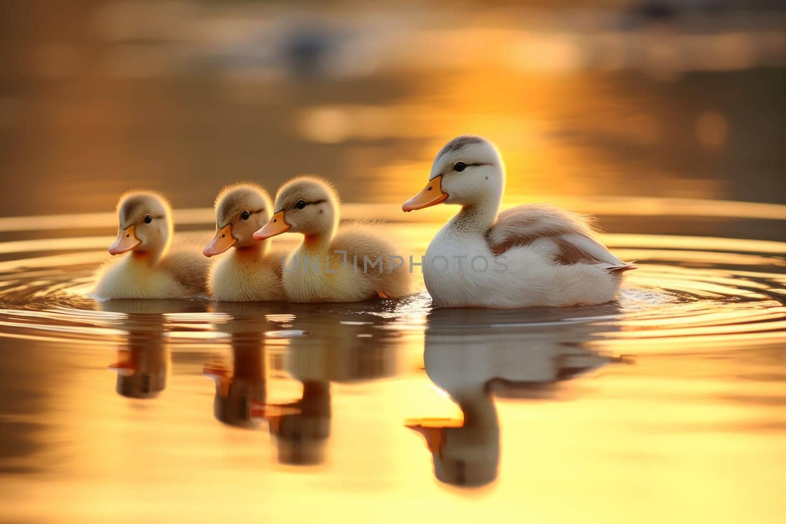 Playful Ducks on Calm Pond. Generative AI