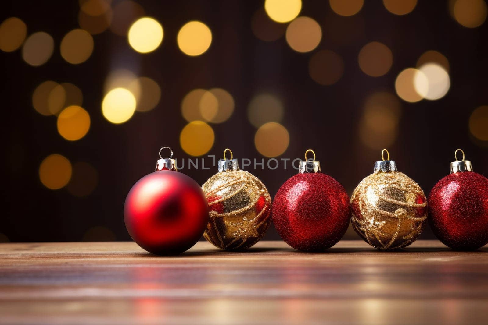 Red and gold Christmas ornaments on a blank background. Generative AI