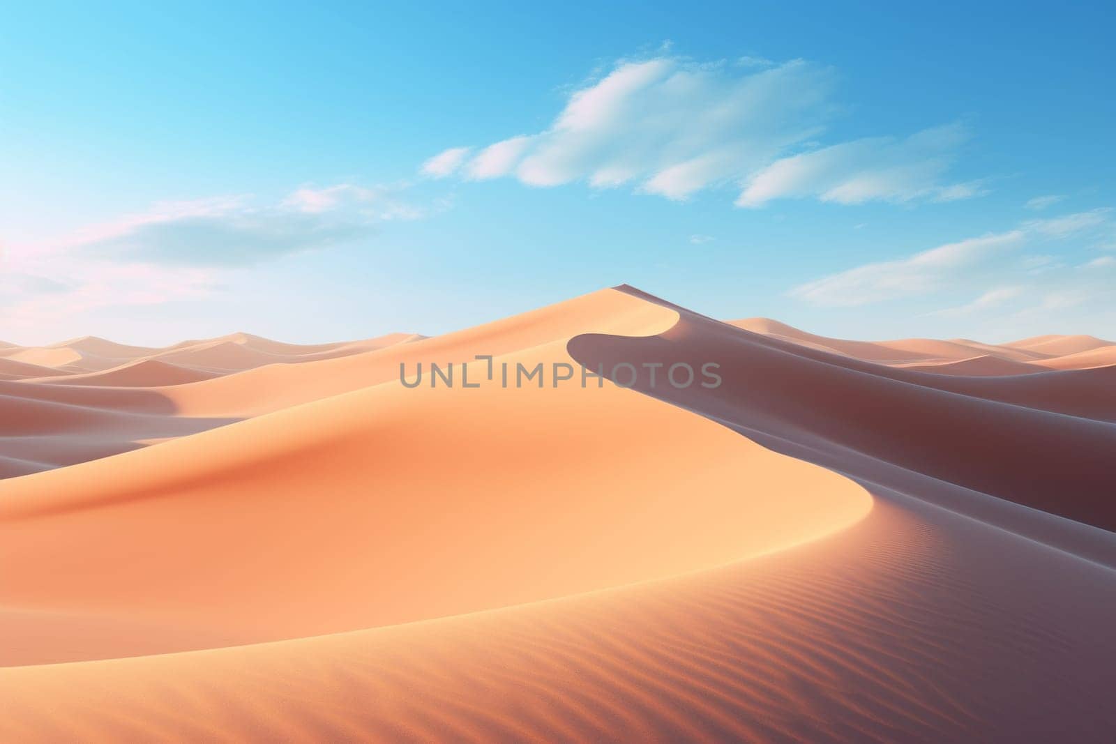 Pristine Sand Dunes Under Clear Sky. Generative AI