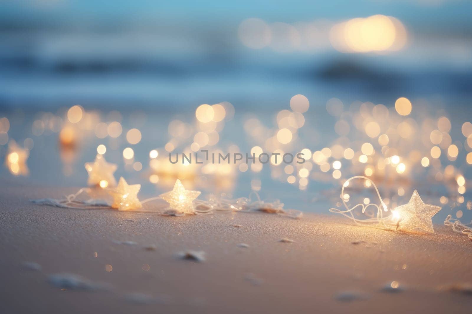 A bunch of lights that are on a beach. Generative AI