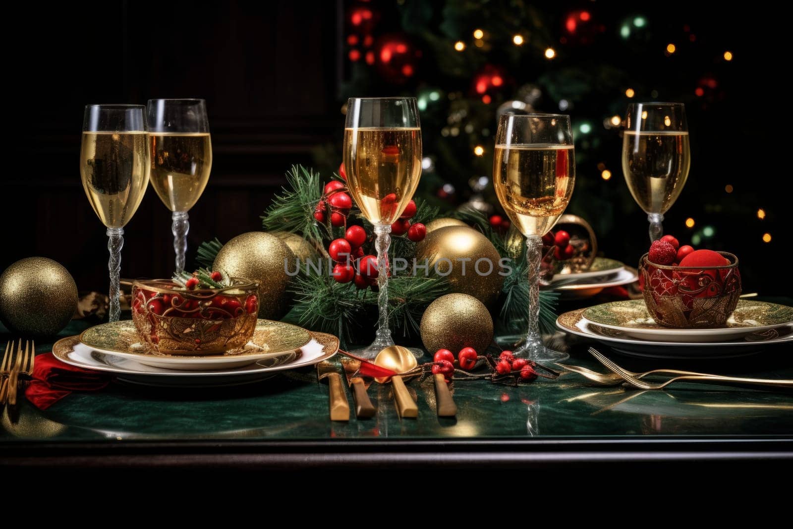 Festive Party Table with New Year Decor. Generative AI