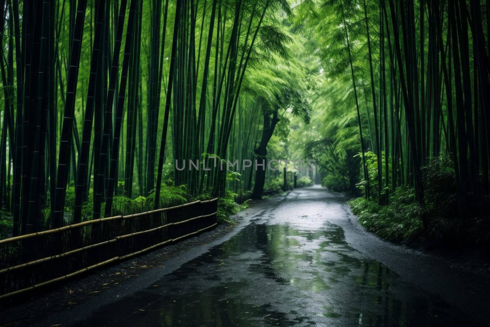 Bamboo Grove Road background. Generative AI