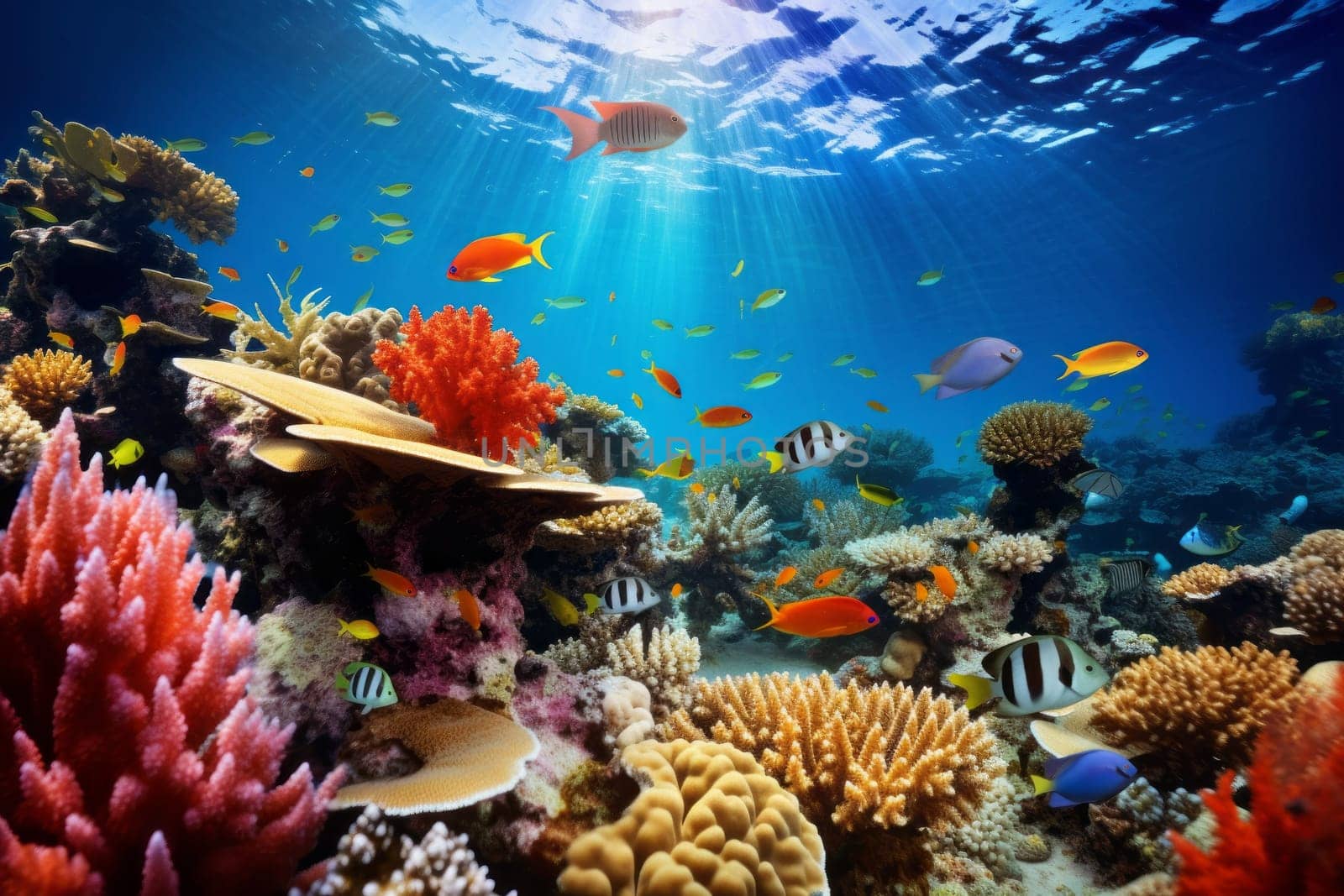 Vibrant Coral Reefs Teeming with Marine Life. Generative AI
