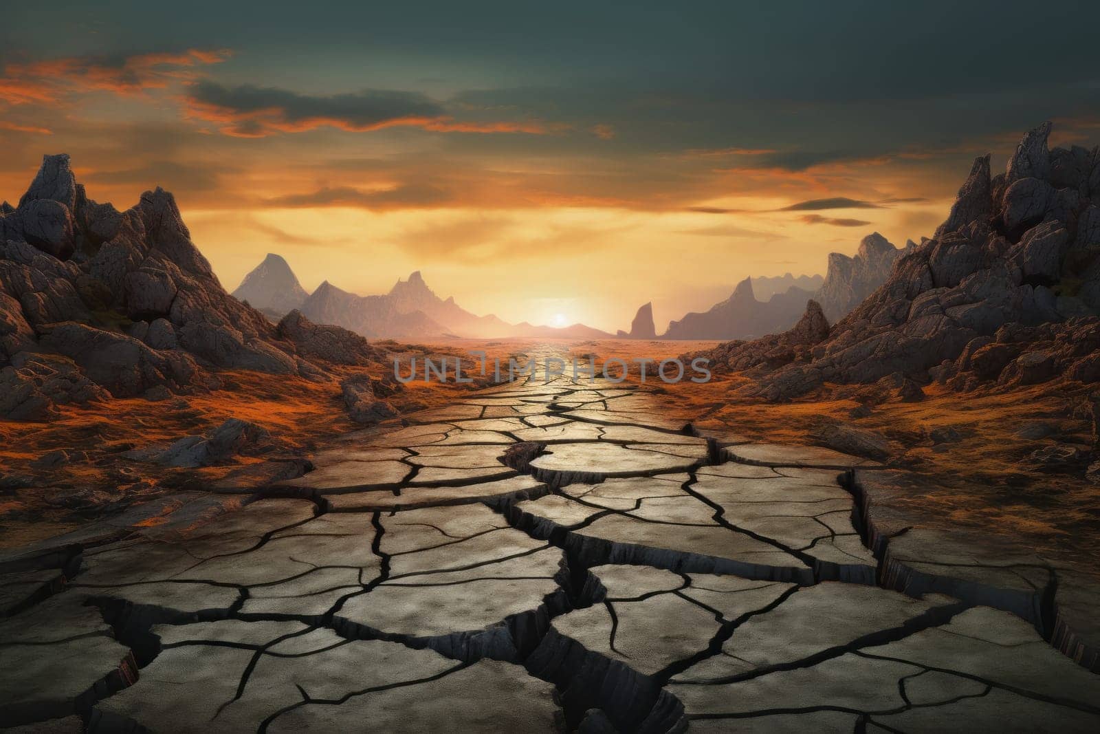 Earth's surface split into cracks. Generative AI