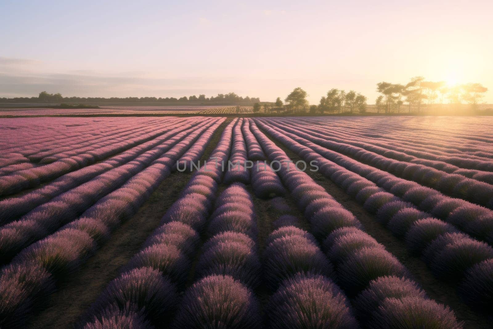 Lavender Field in Morning Light. Generative AI