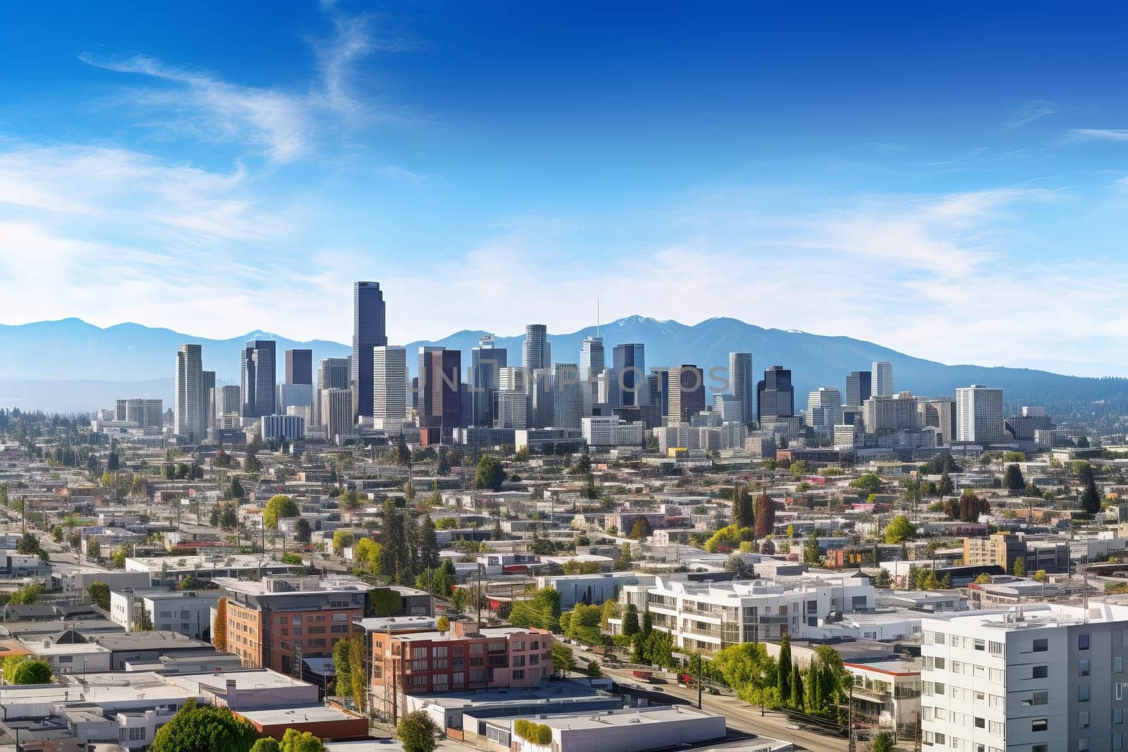 Clear Day Aerial Cityscape. Generative AI
