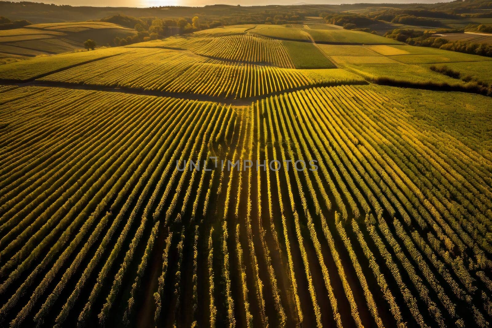 Grape Harvest in Vast Vineyard. Generative AI