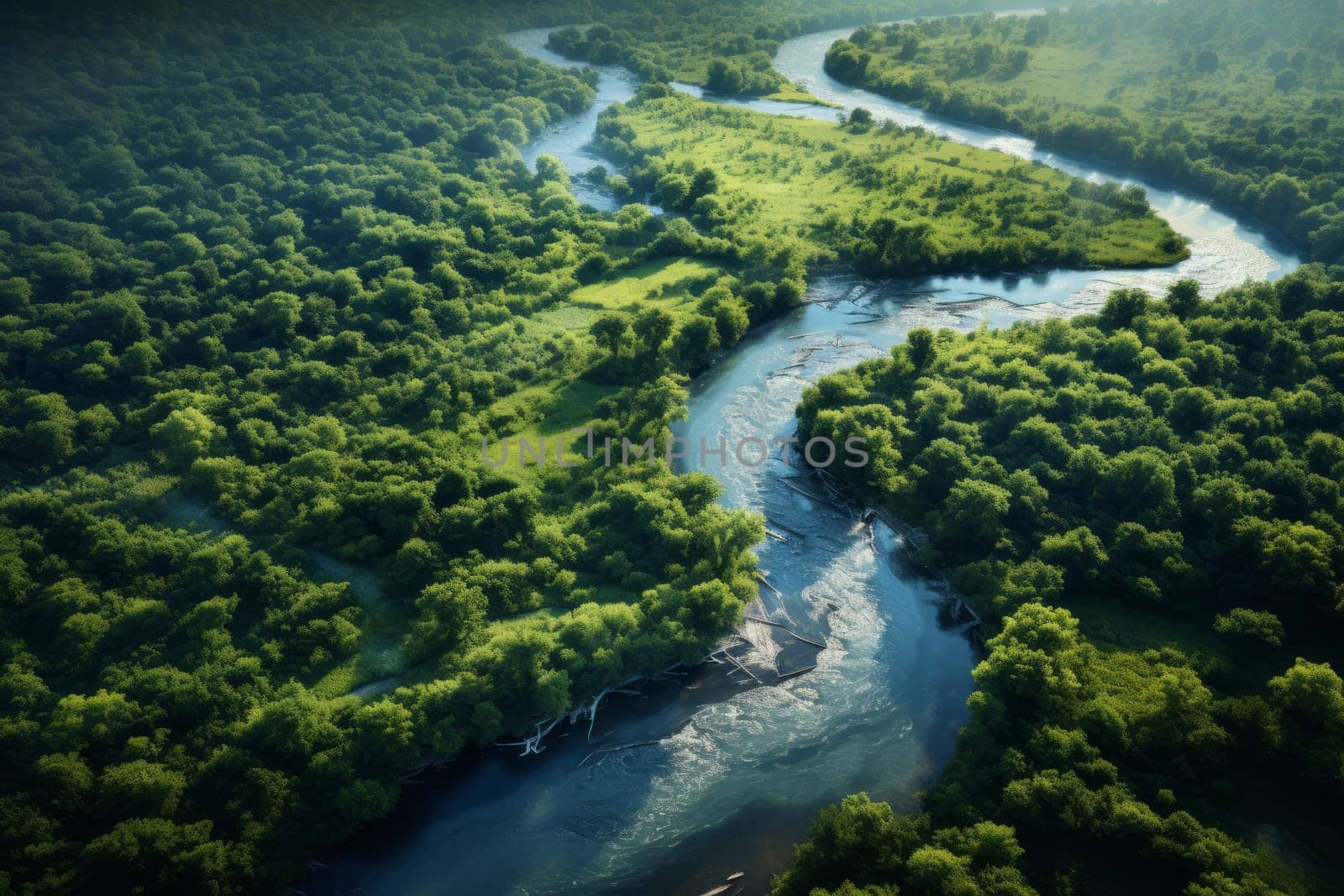 Picturesque River Bend Landscape. Generative AI