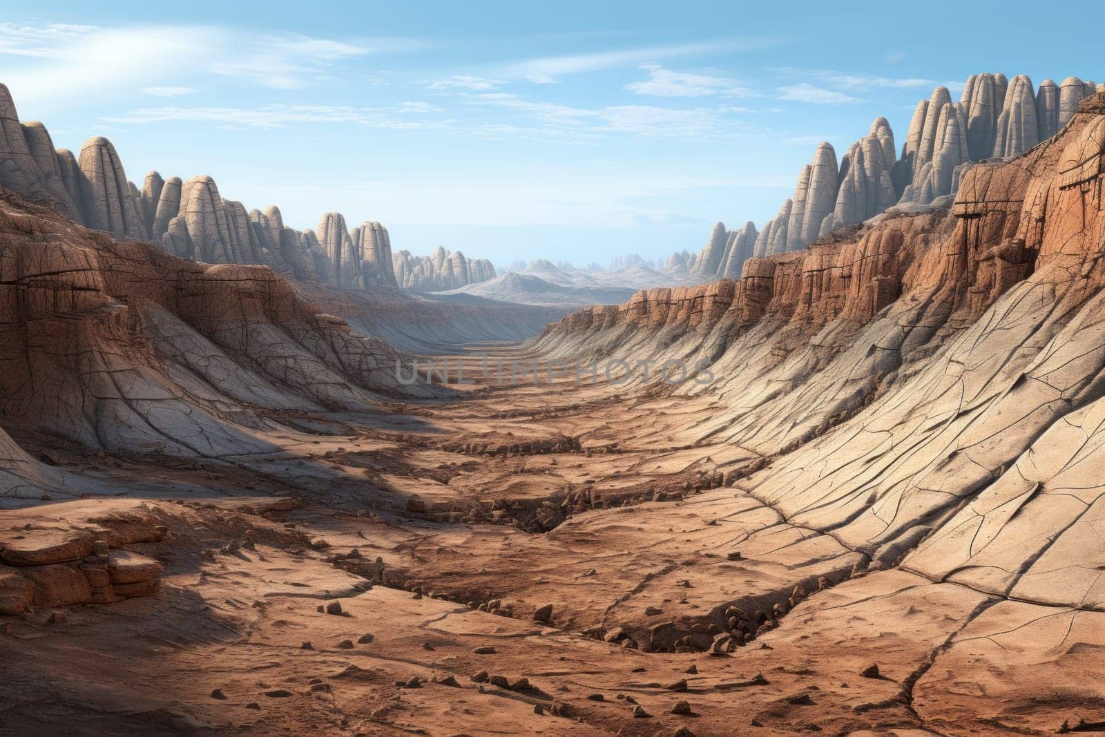 Barren Landscape with Deep Fault Lines. Generative AI