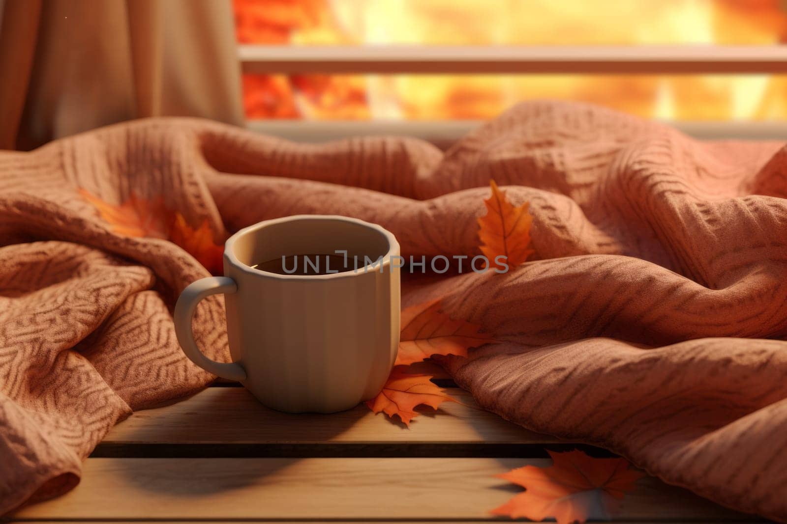 Cozy Autumn Coffee Mockup. Generative AI