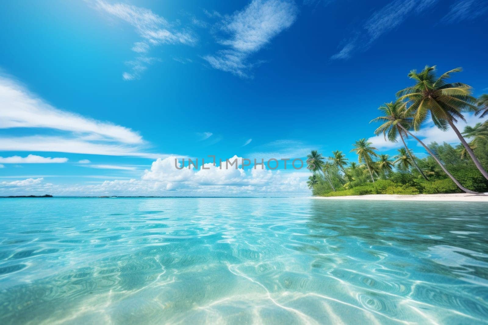 Tranquil river under a clear blue sky background. Generative AI