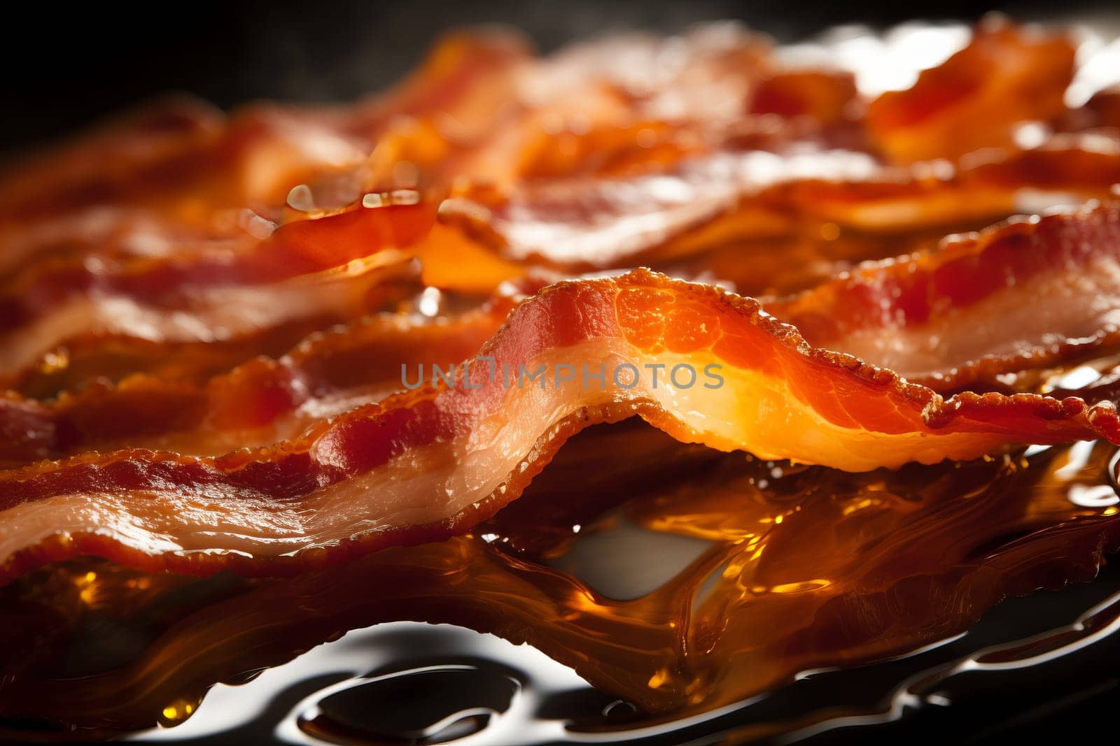 A close up of sizzling bacon. Generative AI