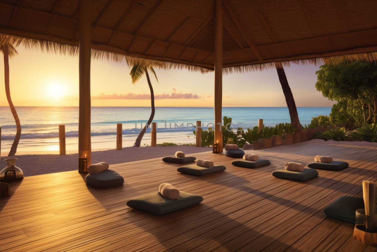 A beachfront yoga and meditation session followed by glasses of rum punch. Generative AI