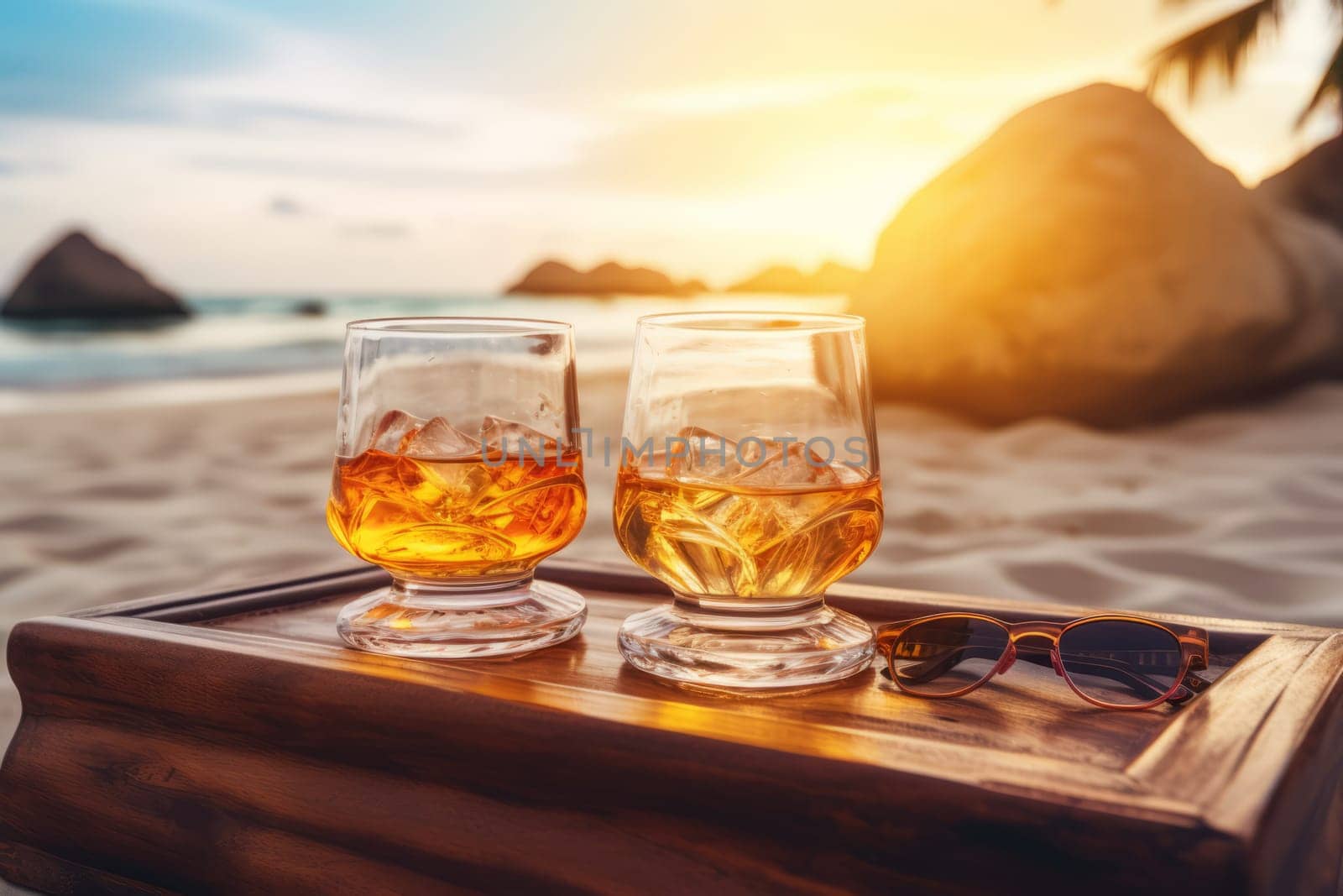 A serene meditation session on the beach followed by glasses of rum punch. Generative AI