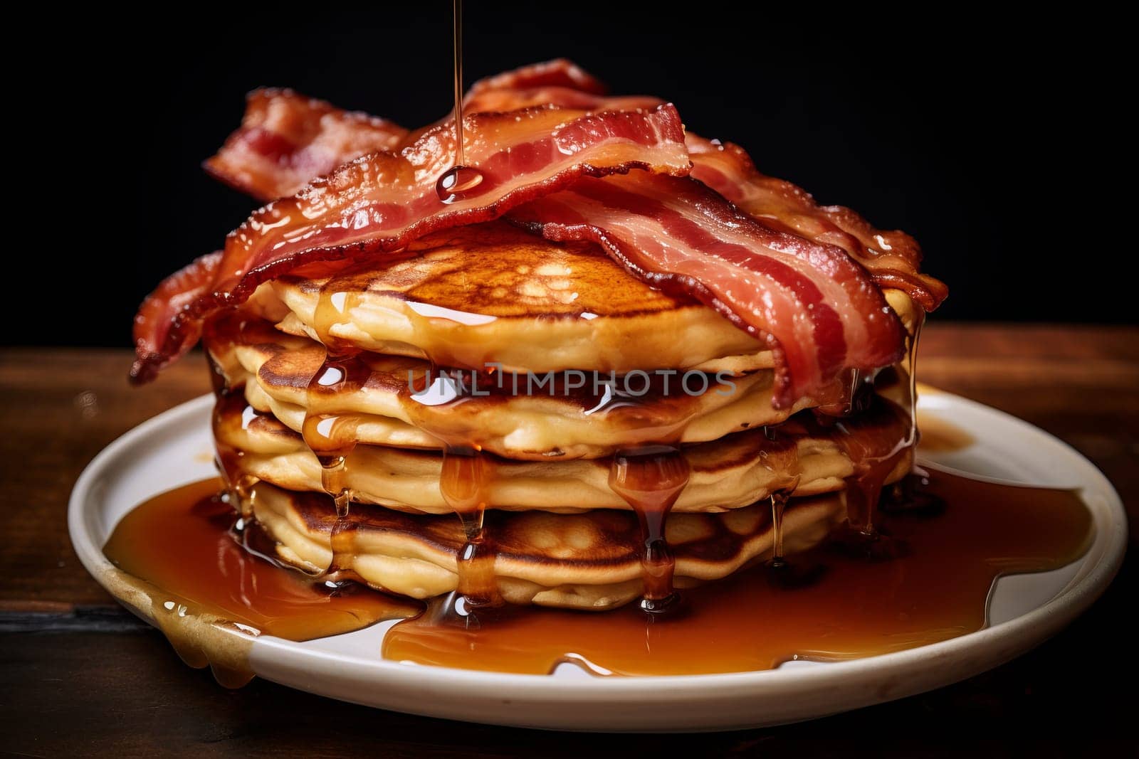 A stack of bacon pancakes. Generative AI