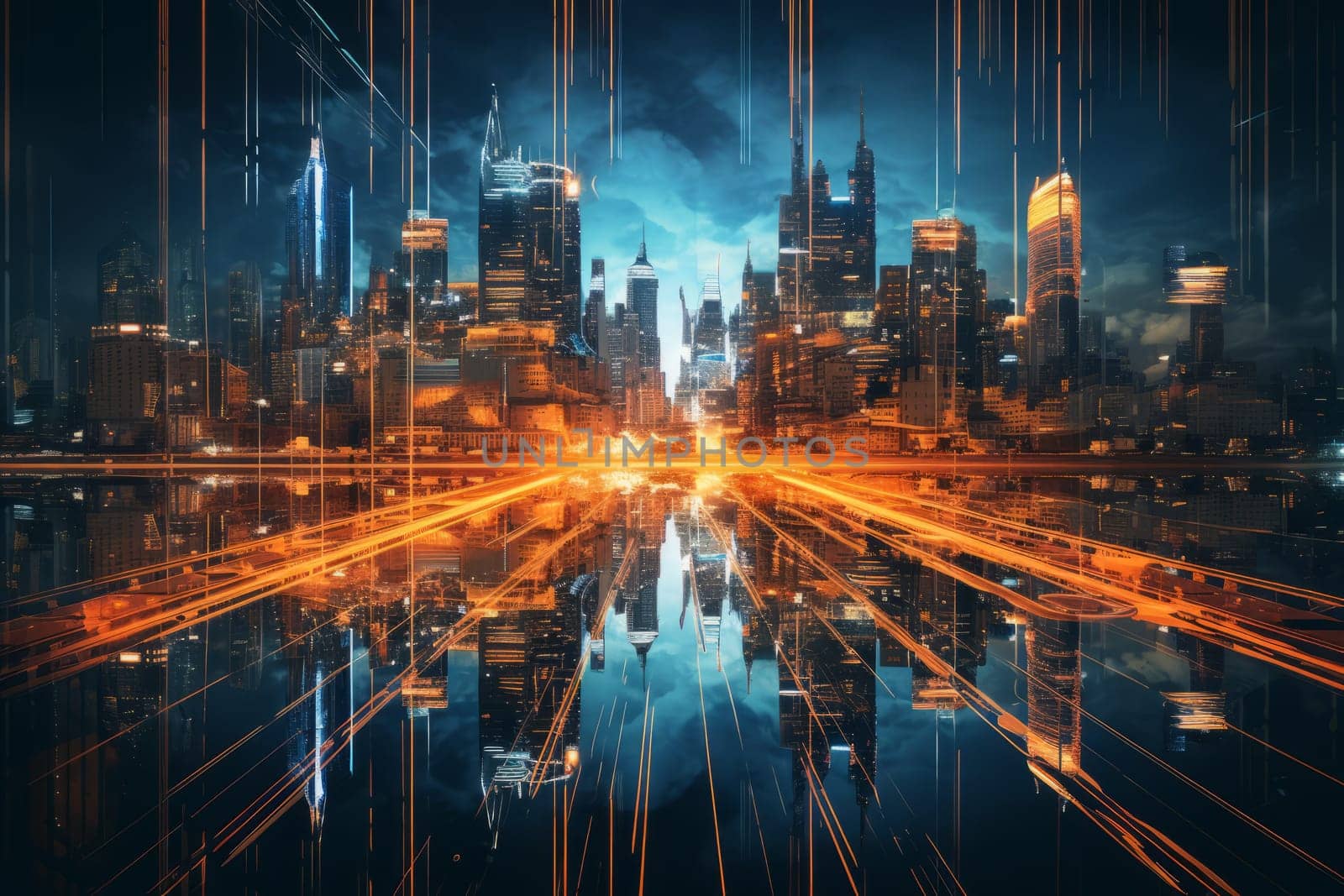 Aerial view of a vibrant cityscape. Generative AI