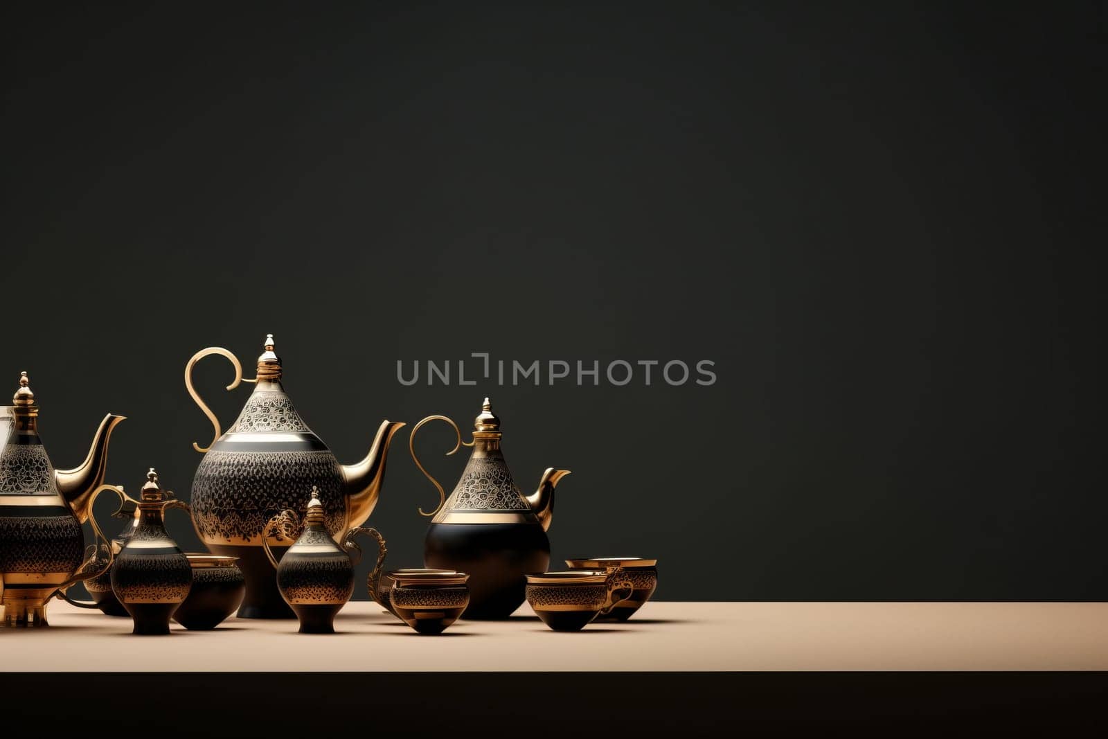 Collection of teapots displayed on a table. Generative AI