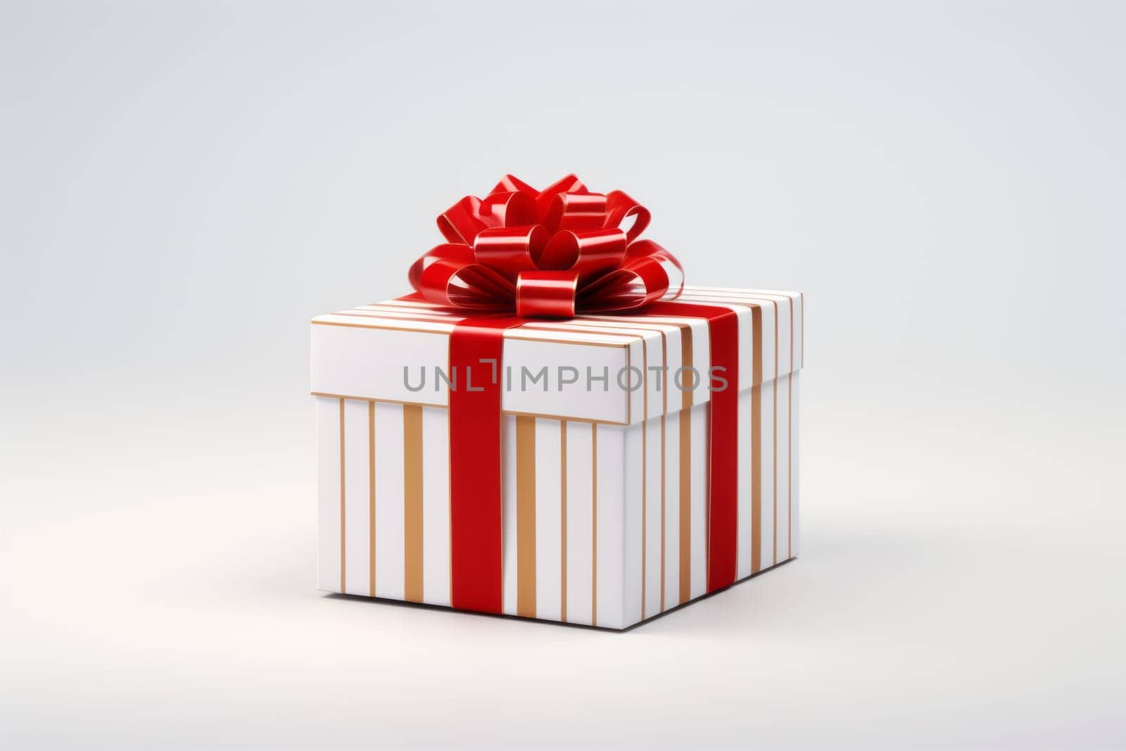White gift box with a red bow. Generative AI